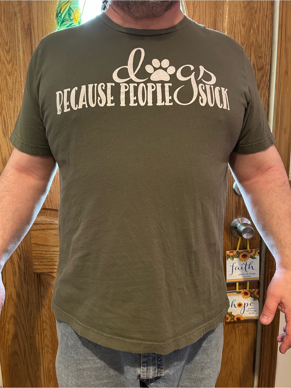 Olive Green "Dogs Because People Suck" Short Sleeve Tee Size XXL